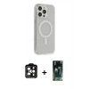 ieg™ iPhone 14 Pro Max Kılıf Pusula Çizgi Koleksiyonu - Siyah 360 Mat Full Body Arka Koruyucu + Turuncu PVD Metal Kamera Lens