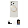 ieg™ iPhone 14 Pro Max Kılıf Pusula Form - Siyah Buffer Hayalet Cam Ekran Koruyucu + Derin Mor Bilvis Titan Kamera Lens