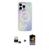 ieg™ iPhone 14 Pro Max Kılıf Pusula Form - Siyah Buffer Hayalet Cam Ekran Koruyucu + Derin Mor Bilvis Titan Kamera Lens