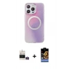ieg™ iPhone 14 Pro Max Kılıf Pusula Form - Siyah Buffer Hayalet Cam Ekran Koruyucu + Gold Bilvis Titan Kamera Lens