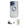 ieg™ iPhone 14 Pro Max Kılıf Pusula Form - Siyah Mat Seramik Nano Ekran Koruyucu + Derin Mor Bilvis Titan Kamera Lens
