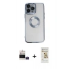 ieg™ iPhone 14 Pro Max Kılıf Pusula Form - Siyah Mat Seramik Nano Ekran Koruyucu + Derin Mor Bilvis Titan Kamera Lens