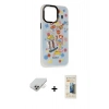 ieg™ iPhone 14 Pro Max Kılıf Siluet Çizgi Koleksiyonu - Siyah 6D Mat Seramik Hayalet Nano Ekran Koruyucu + Gold Band Metal Kamera Lens