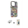 ieg™ iPhone 14 Pro Max Kılıf Siluet Çizgi Koleksiyonu - Siyah 6D Mat Seramik Hayalet Nano Ekran Koruyucu + Gold Band Metal Kamera Lens