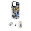 ieg™ iPhone 14 Pro Max Kılıf Siluet Çizgi Koleksiyonu - Siyah 6D Mat Seramik Hayalet Nano Ekran Koruyucu + Gold Band Metal Kamera Lens