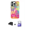 ieg™ iPhone 14 Pro Max Kılıf Siluet Çizgi Koleksiyonu - Siyah Bilvis 5in1 5D Magic Hayalet Cam Ekran Koruyucu + Gümüş Raze Metal Kamera Lens