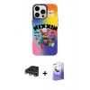 ieg™ iPhone 14 Pro Max Kılıf Siluet Çizgi Koleksiyonu - Siyah Bilvis 5in1 5D Magic Hayalet Cam Ekran Koruyucu + Gümüş Raze Metal Kamera Lens