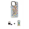 ieg™ iPhone 14 Pro Max Kılıf Siluet Çizgi Koleksiyonu - Siyah Polymer Nano Ekran Koruyucu + Derin Mor Bilvis Titan Kamera Lens