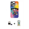 ieg™ iPhone 14 Pro Max Kılıf Siluet Çizgi Koleksiyonu - Siyah Polymer Nano Ekran Koruyucu + Derin Mor Bilvis Titan Kamera Lens