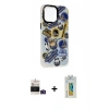 ieg™ iPhone 14 Pro Max Kılıf Siluet Çizgi Koleksiyonu - Siyah Polymer Nano Ekran Koruyucu + Derin Mor Bilvis Titan Kamera Lens