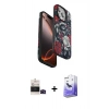 ieg™ iPhone 14 Pro Max Kılıf Siluet Doku - Siyah Bilvis 5in1 5D Magic Hayalet Cam Ekran Koruyucu + Siyah Bilvis Titan Kamera Lens