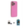 ieg™ iPhone 14 Pro Max Kılıf Siluet Minimal Özel Seri - Siyah 18D Cam Ekran Koruyucu + Gümüş Bilvis Titan Kamera Lens