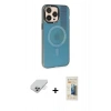 ieg™ iPhone 14 Pro Max Kılıf Siluet Modern Koleksiyonu - Siyah 6D Mat Seramik Hayalet Nano Ekran Koruyucu + Gümüş Band Metal Kamera Lens
