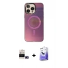 ieg™ iPhone 14 Pro Max Kılıf Siluet Modern Koleksiyonu - Siyah Bilvis 5in1 5D Magic Hayalet Cam Ekran Koruyucu + Derin Mor Bilvis Titan Kamera Lens