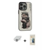 ieg™ iPhone 14 Pro Max Kılıf Siluet Modern Özel Seri - Siyah 6D Mat Seramik Hayalet Nano Ekran Koruyucu + Gümüş Band Metal Kamera Lens