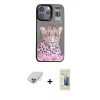 ieg™ iPhone 14 Pro Max Kılıf Siluet Modern Özel Seri - Siyah 6D Mat Seramik Hayalet Nano Ekran Koruyucu + Gümüş Band Metal Kamera Lens