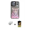 ieg™ iPhone 14 Pro Max Kılıf Siluet Modern Özel Seri - Siyah Buffer Cam Ekran Koruyucu + Gümüş Band Metal Kamera Lens
