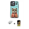 ieg™ iPhone 14 Pro Max Kılıf Siluet Modern Özel Seri - Siyah Buffer Cam Ekran Koruyucu + Gümüş Band Metal Kamera Lens