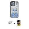 ieg™ iPhone 14 Pro Max Kılıf Siluet Modern Özel Seri - Siyah Buffer Cam Ekran Koruyucu + Gümüş Band Metal Kamera Lens