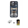 ieg™ iPhone 14 Pro Max Kılıf Siluet Modern Özel Seri - Siyah Buffer Cam Ekran Koruyucu + Gümüş Band Metal Kamera Lens