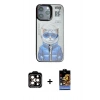 ieg™ iPhone 14 Pro Max Kılıf Siluet Modern Özel Seri - Siyah Buffer Hayalet Cam Ekran Koruyucu + Turuncu PVD Metal Kamera Lens
