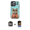 ieg™ iPhone 14 Pro Max Kılıf Siluet Modern Özel Seri - Siyah Buffer Hayalet Cam Ekran Koruyucu + Turuncu PVD Metal Kamera Lens