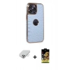 ieg™ iPhone 14 Pro Max Kılıf Ufuk Form Prime - Siyah Buffer Cam Ekran Koruyucu + Gümüş Band Metal Kamera Lens