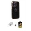 ieg™ iPhone 14 Pro Max Kılıf Ufuk Form Prime - Siyah Buffer Cam Ekran Koruyucu + Gümüş Band Metal Kamera Lens