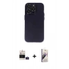 ieg™ iPhone 14 Pro Max Kılıf Ufuk Minimal Özel Seri - Siyah Bilvis 3D Mat Cam Ekran Koruyucu + Derin Mor Bilvis Titan Kamera Lens