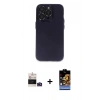 ieg™ iPhone 14 Pro Max Kılıf Ufuk Minimal Özel Seri - Siyah Buffer Hayalet Cam Ekran Koruyucu + Derin Mor Bilvis Titan Kamera Lens