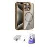ieg™ iPhone 14 Pro Max Kılıf Yadigar Asil Koleksiyonu - Siyah Bilvis 5in1 5D Magic Hayalet Cam Ekran Koruyucu + Gold Band Metal Kamera Lens