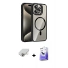 ieg™ iPhone 14 Pro Max Kılıf Yadigar Asil Koleksiyonu - Siyah Bilvis 5in1 5D Magic Hayalet Cam Ekran Koruyucu + Gold Band Metal Kamera Lens