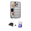 ieg™ iPhone 14 Pro Max Kılıf Yadigar Doku Özel Seri - Siyah Bilvis 5in1 5D Magic Hayalet Cam Ekran Koruyucu + Gold Raze Metal Kamera Lens