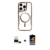 ieg™ iPhone 14 Pro Max Kılıf Yadigar Klasik Özel Seri - Siyah Buffer Hayalet Cam Ekran Koruyucu + Gold Bilvis Titan Kamera Lens