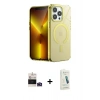 ieg™ iPhone 14 Pro Max Kılıf Yankı Çizgi - Şeffaf Pasifik Cam Ekran Koruyucu + Derin Mor Bilvis Titan Kamera Lens