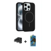 MARSİLYAN™- iPhone 14 Pro Max Kılıf Yankı Form Serisi - Siyah 18D Cam Ekran Koruyucu + Raze Metal Kamera Lens - GS