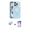 ieg™ iPhone 14 Pro Max Kılıf Yankı Form Serisi - Siyah Bilvis 5in1 3D Magic Cam Ekran Koruyucu + Gümüş Band Metal Kamera Lens