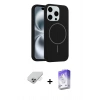ieg™ iPhone 14 Pro Max Kılıf Yankı Form Serisi - Siyah Bilvis 5in1 3D Magic Cam Ekran Koruyucu + Gümüş Band Metal Kamera Lens