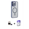 ieg™ iPhone 14 Pro Max Kılıf Yankı Işık Özel Seri - Siyah Bilvis 5in1 3D Magic Cam Ekran Koruyucu + Derin Mor Bilvis Titan Kamera Lens