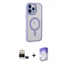 ieg™ iPhone 14 Pro Max Kılıf Yankı Işık Özel Seri - Siyah Bilvis 5in1 3D Magic Cam Ekran Koruyucu + Derin Mor Bilvis Titan Kamera Lens