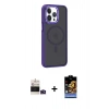 ieg™ iPhone 14 Pro Max Kılıf Yörünge Klasik - Siyah Buffer Hayalet Cam Ekran Koruyucu + Derin Mor Bilvis Titan Kamera Lens