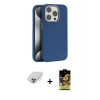 ieg™ iPhone 14 Pro Max Kılıf Zirve Modern Prime - Siyah Buffer Cam Ekran Koruyucu + Gümüş Band Metal Kamera Lens