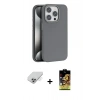 ieg™ iPhone 14 Pro Max Kılıf Zirve Modern Prime - Siyah Buffer Cam Ekran Koruyucu + Gümüş Band Metal Kamera Lens