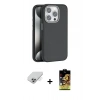 ieg™ iPhone 14 Pro Max Kılıf Zirve Modern Prime - Siyah Buffer Cam Ekran Koruyucu + Gümüş Band Metal Kamera Lens