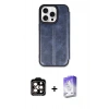 ieg™ iPhone 14 Pro Max Kılıf Zirve Yansıma Serisi - Siyah Bilvis 5in1 3D Magic Cam Ekran Koruyucu + Turuncu PVD Metal Kamera Lens