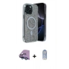 ieg™ iPhone 15 Kılıf Eksen Çizgi - Siyah Joko Magic 5D Cam + Mavi Raze Metal Kamera Lens