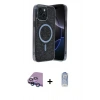 ieg™ iPhone 15 Kılıf Eksen Çizgi - Siyah Joko Magic 5D Cam + Mavi Raze Metal Kamera Lens