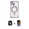 ieg™ iPhone 15 Kılıf Eksen Klasik Koleksiyonu - Siyah Buffer Hayalet Cam Ekran Koruyucu + Turuncu PVD Metal Kamera Lens