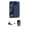ieg™ iPhone 15 Kılıf Kozmos Yansıma Özel Seri - Siyah Buffer Hayalet Cam Ekran Koruyucu + Pembe Bilvis Titan Kamera Lens