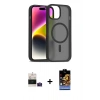 ieg™ iPhone 15 Kılıf Siluet Minimal Prime - Siyah Buffer Hayalet Cam Ekran Koruyucu + Pembe Bilvis Titan Kamera Lens